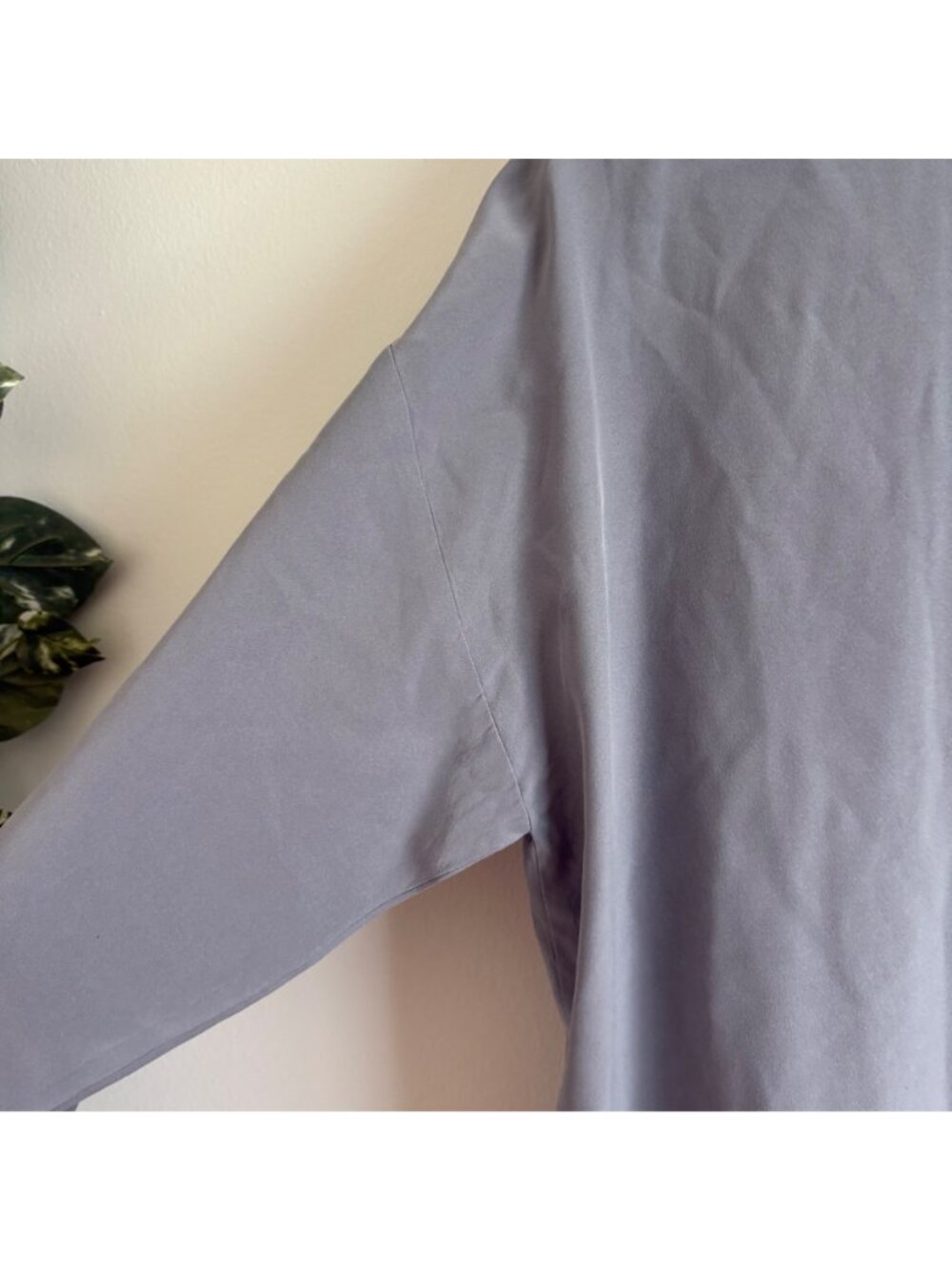 Eileen Fisher High Neck 100% Silk Long Sleeve Blouse Grey Women’s Size L - Picture 6 of 9